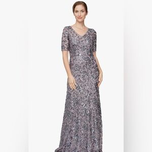 Alex Evenings Silver Lace Gown